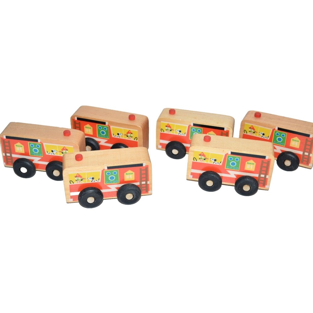 Montgomery‎ Schoolhouse  Wooden Fire Department trucks 6pc cars